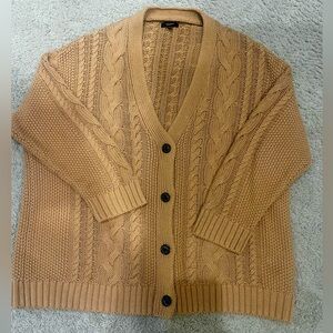 Quince 100% cotton oversized cable cardigan camel color